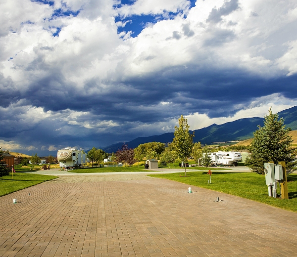 Fully serviced RV lots at Indian Springs Montana with mountain views